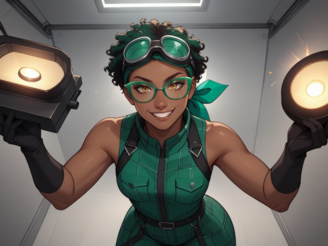 High Brightness Effects, Dark Ebony Skin, Goggles On Forehead Hentai AI Porn