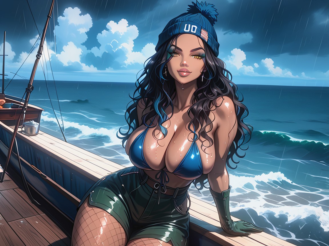 Natural Breasts, Open Ocean, Blue Bikini Hentai AI Porn