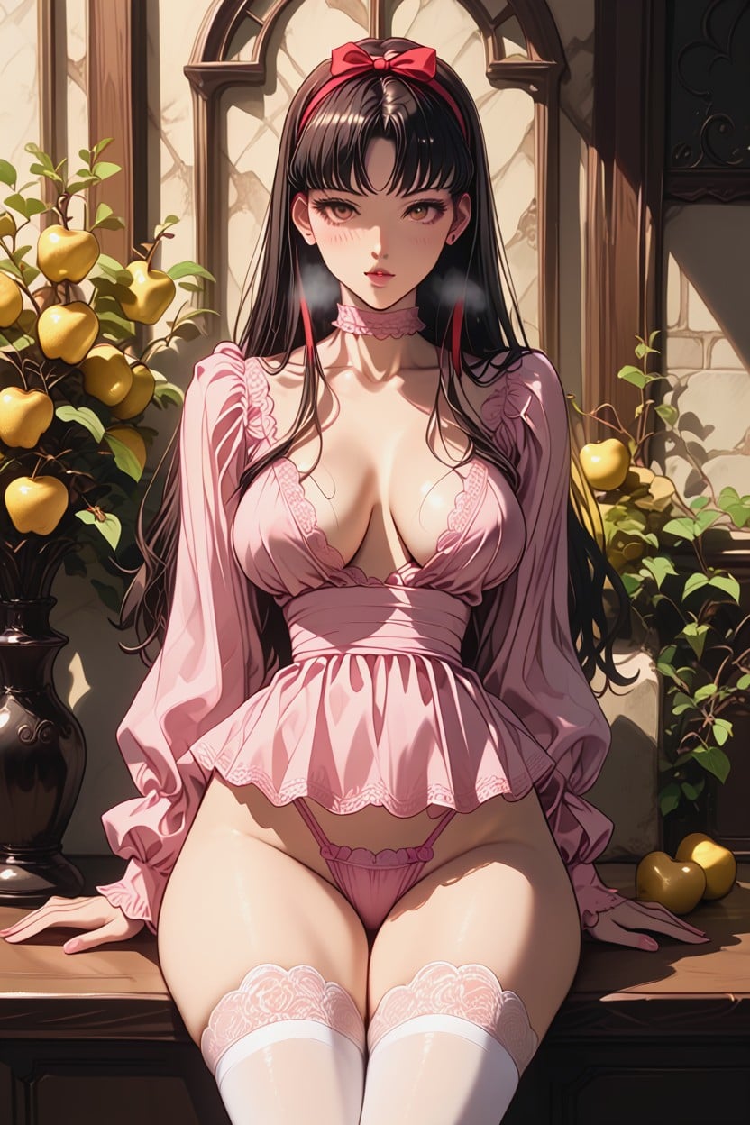 Thick Thighs, 18+, Pink Lacy Pajama Shirt Open Hentai AI Porn