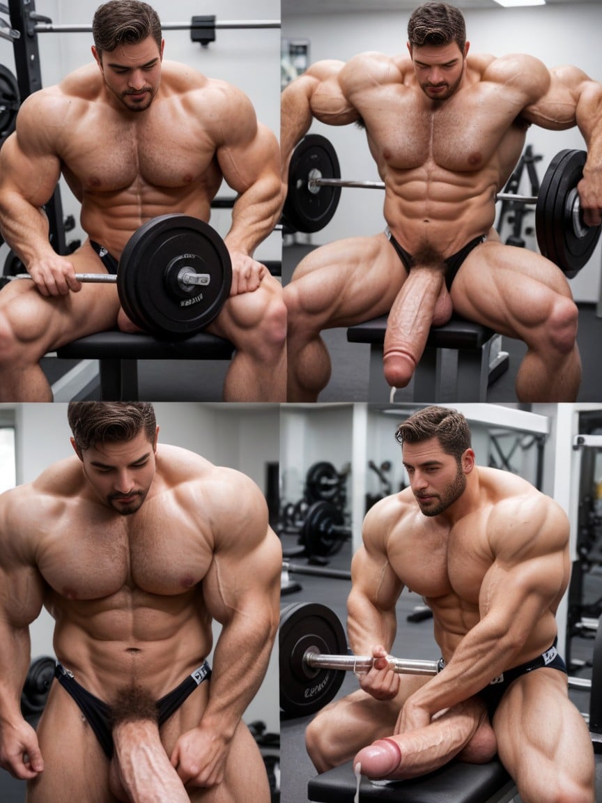 Lifting Weights, Gym, Big Balls AI Gay Porn