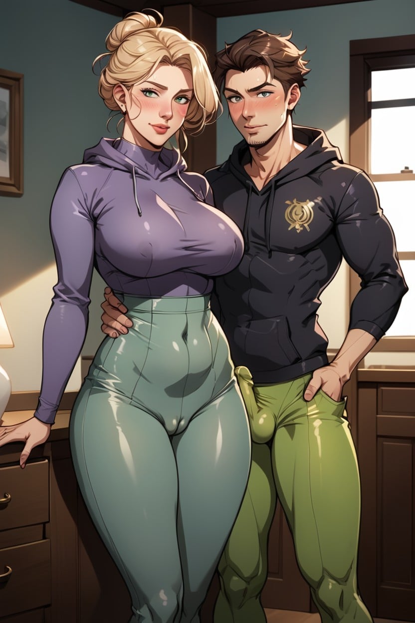 Fully Clothed, Wide Thigh Gap, Very Long Cock Outline Through The Mans Briefs AI Porn