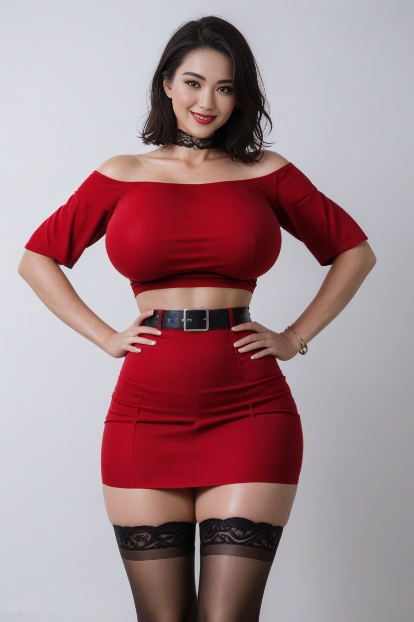 Crop Top, Fake Waist, Red Lips AI Porn