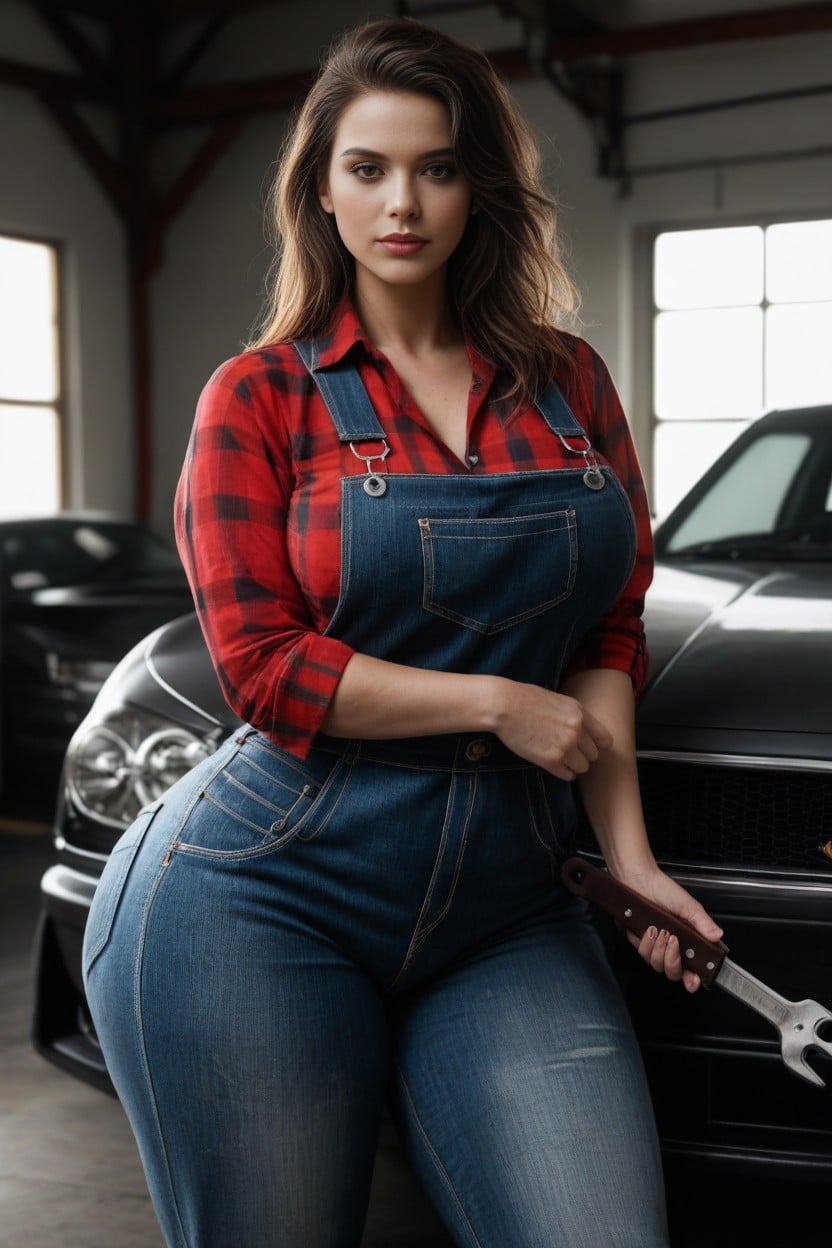 Automotive Repair Garage, Huge Thighs, Hyper Detailed Hair AI Porn