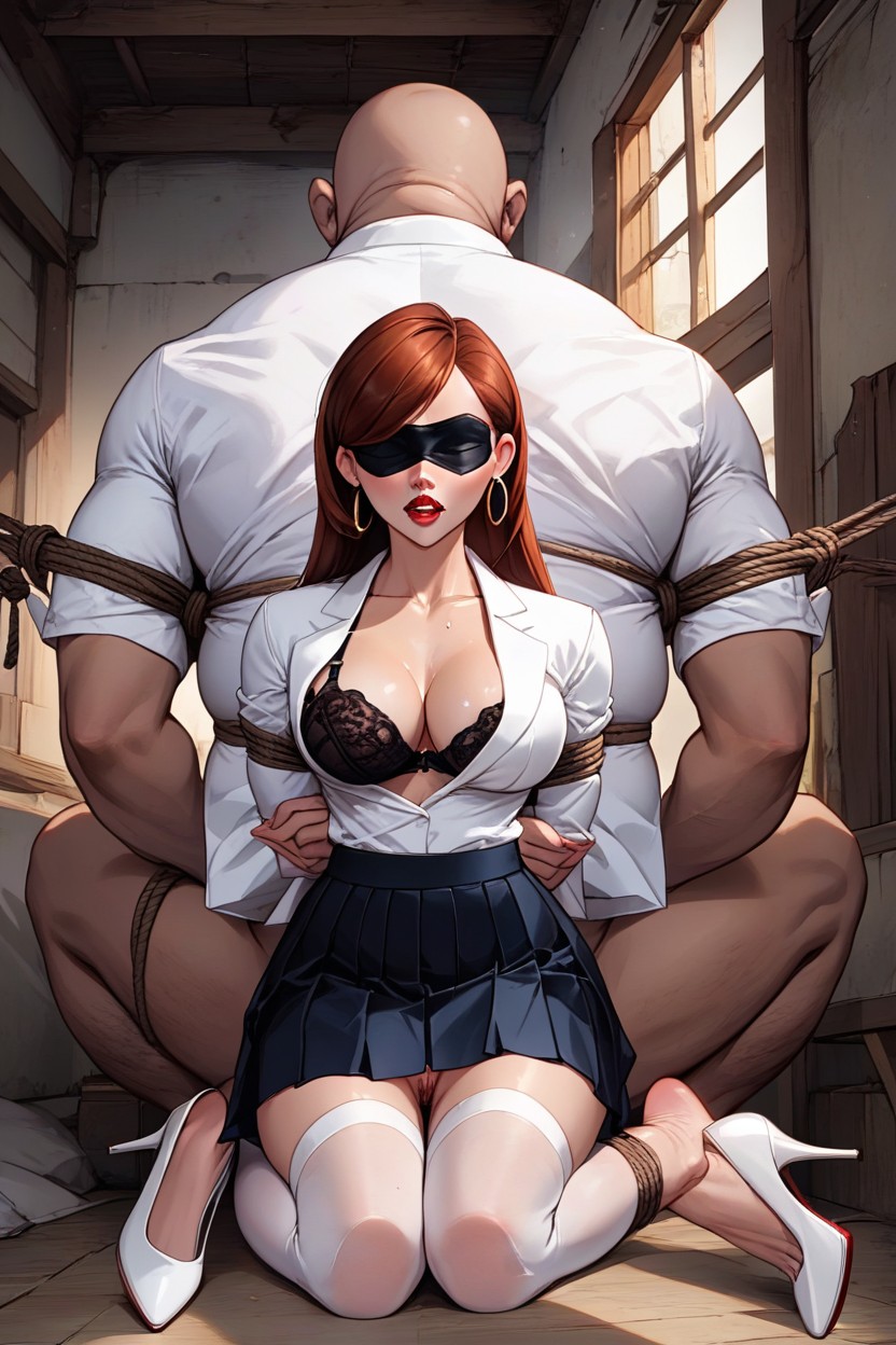 Kneeling, Blindfold, Skirt Pulled Up Hentai AI Porn