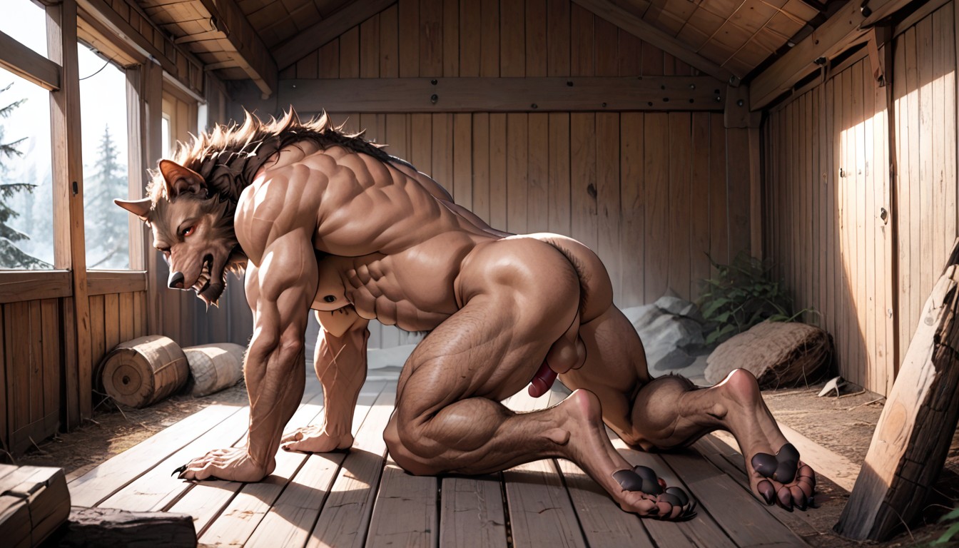 Big Hairy Nutsack, Werewolf Sheathed Penis, Hairy Chest AI Gay Porn