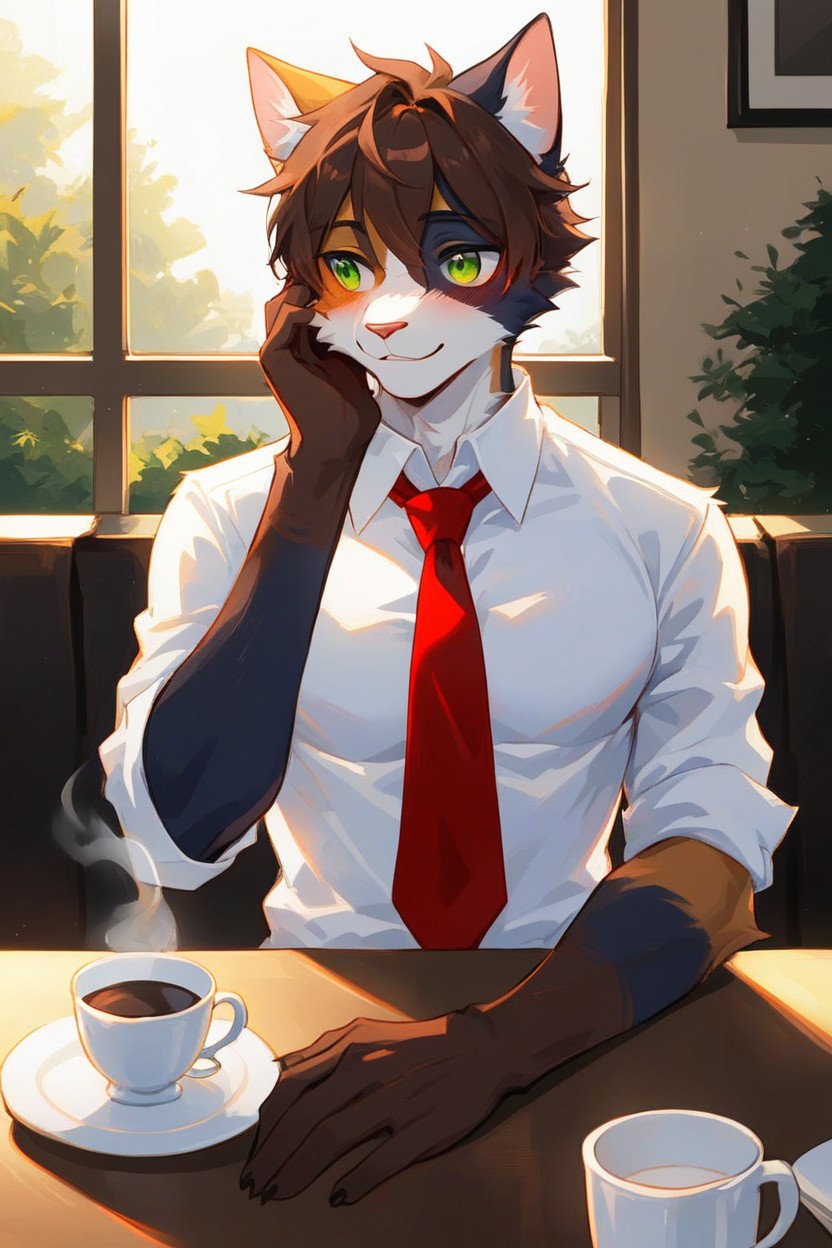 Brown Hands, Sitting Across Table, Tall Furry AI Porn