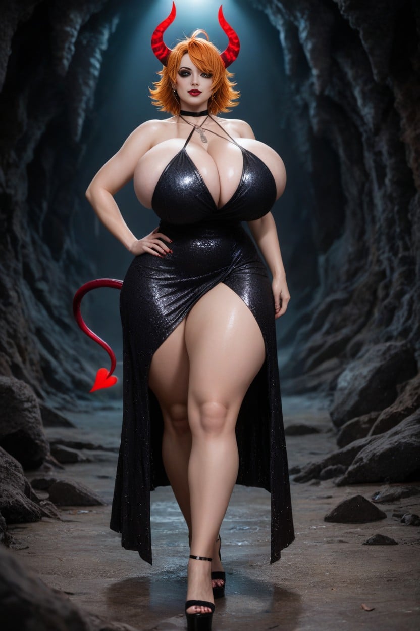 シーケンスドレス, Wide Hips, Red Satanic Halo Glowing On Top Of Her Head AIポルノ