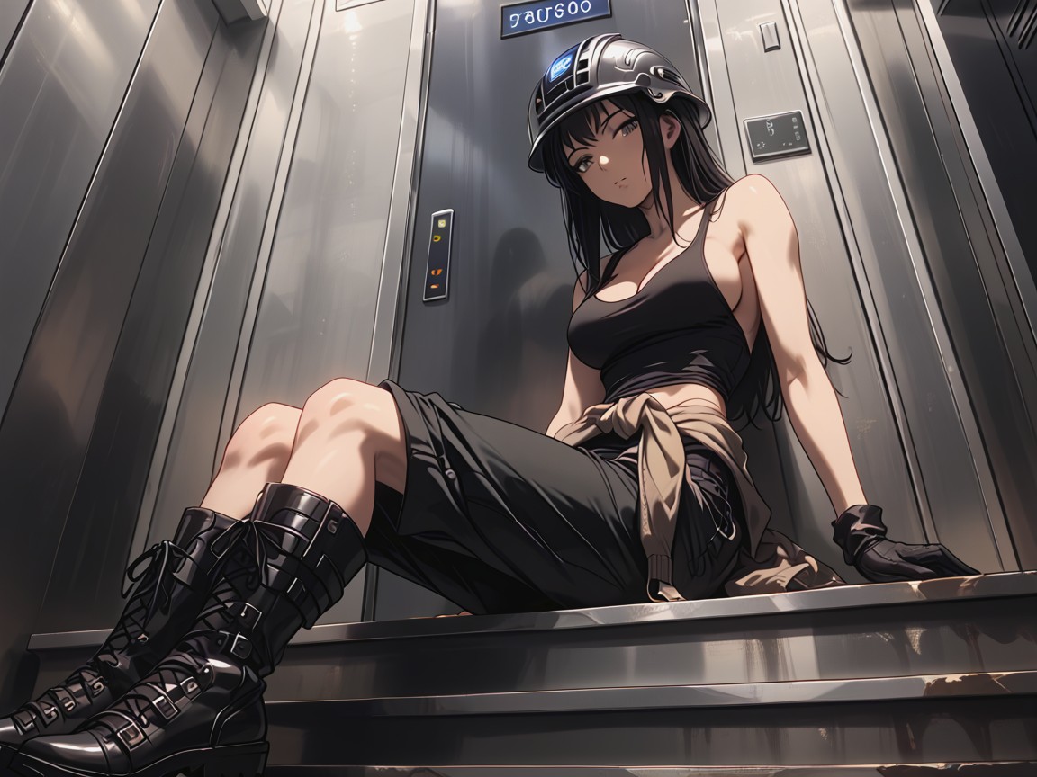 Sitting On Ledge, Gloves, Wide View Hentai AI Porn