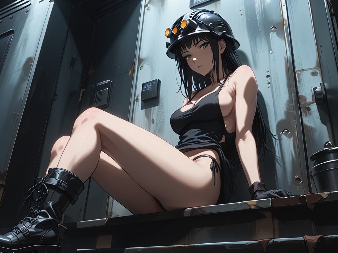 Switches And Gears On The Dark Wall, Black Loose Tank Top, Lifting Shirt Hentai AI Porn