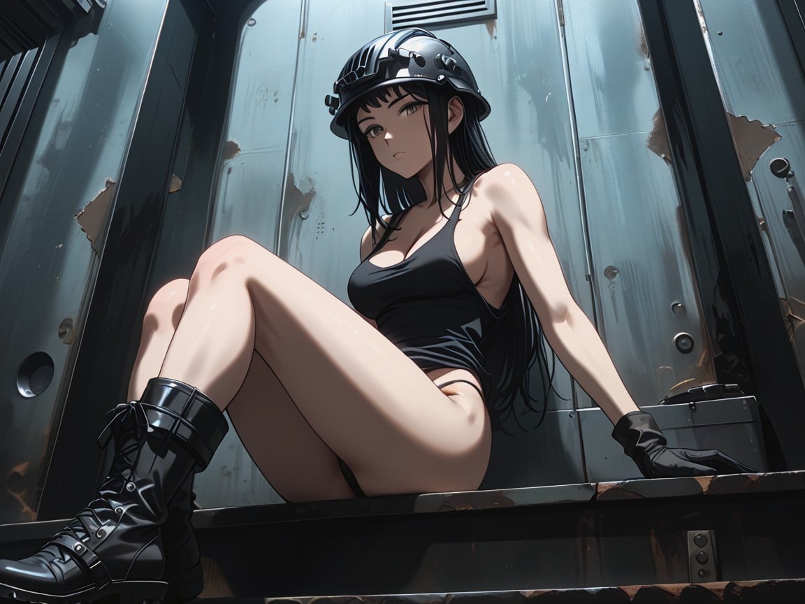 Feet Dangle Over The Edge, Pitch Black Walls, Gloves Hentai AI Porn