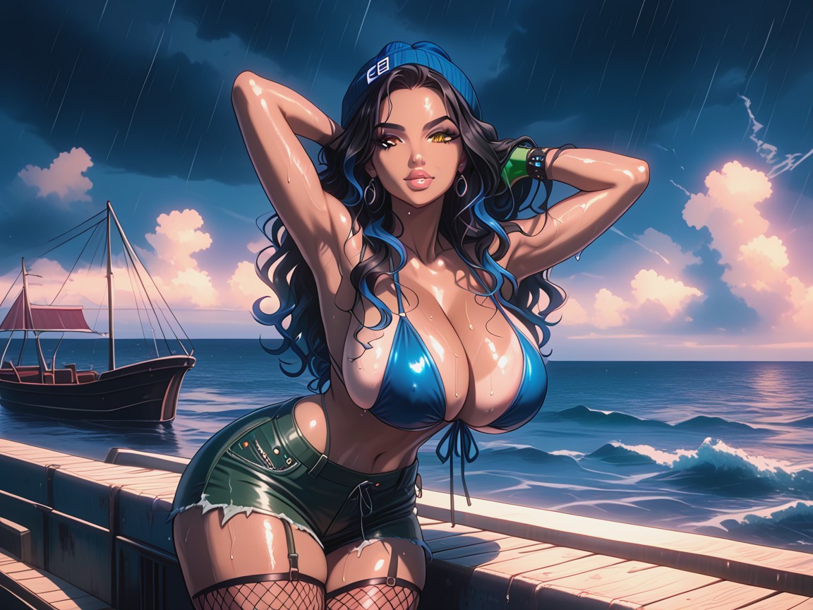 Gigantic Sagging Natural Breasts, Open Ocean, Hyper Details Hentai AI Porn