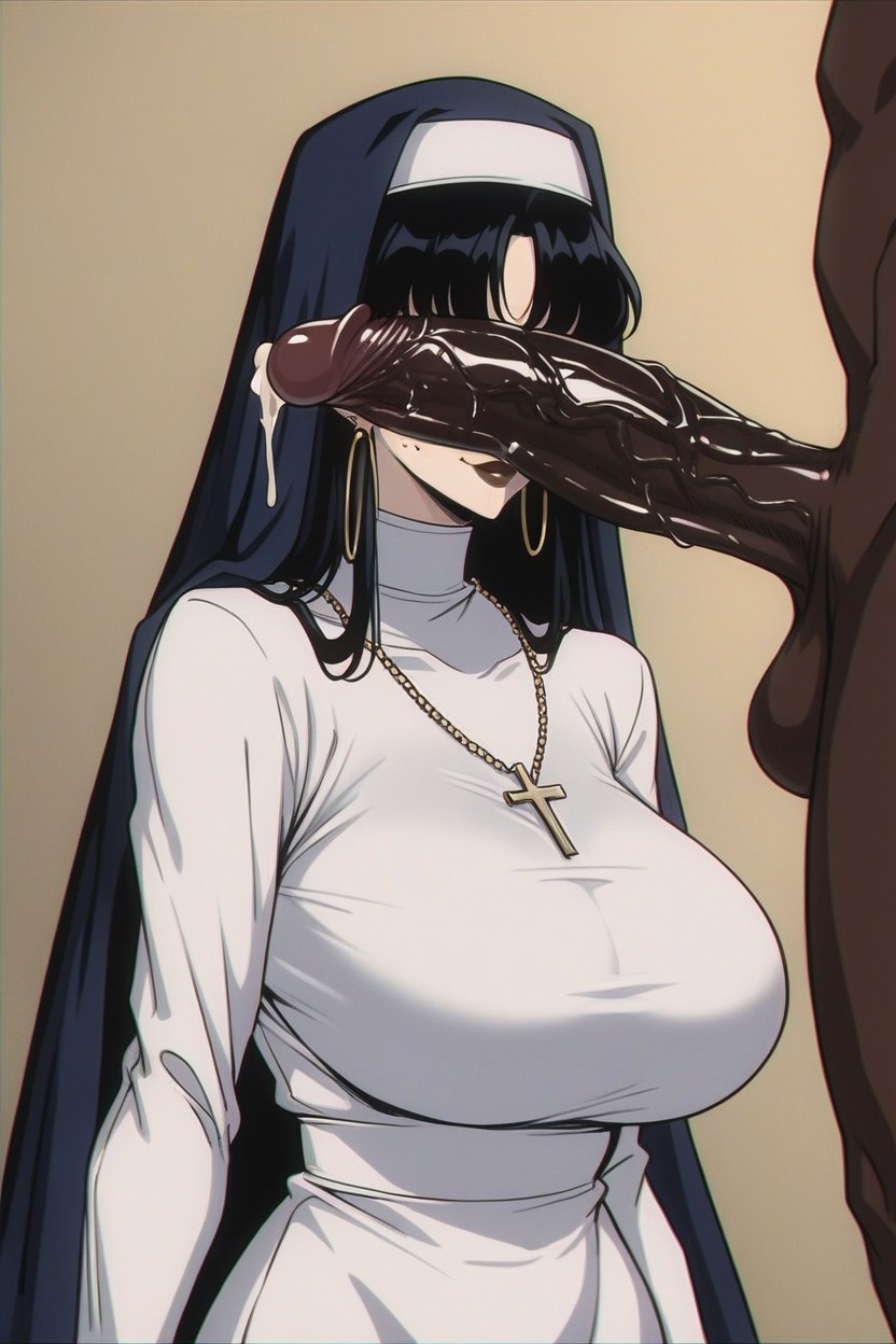 Eyes Covered, Bust Shot, Silver Hoop Earrings Hentai AI Porn