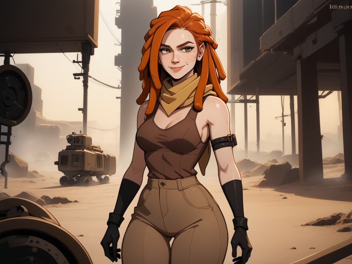 High Color Contrast, Brown Eyes, Brown Cutoff Cargo Pants Latina AI Porn