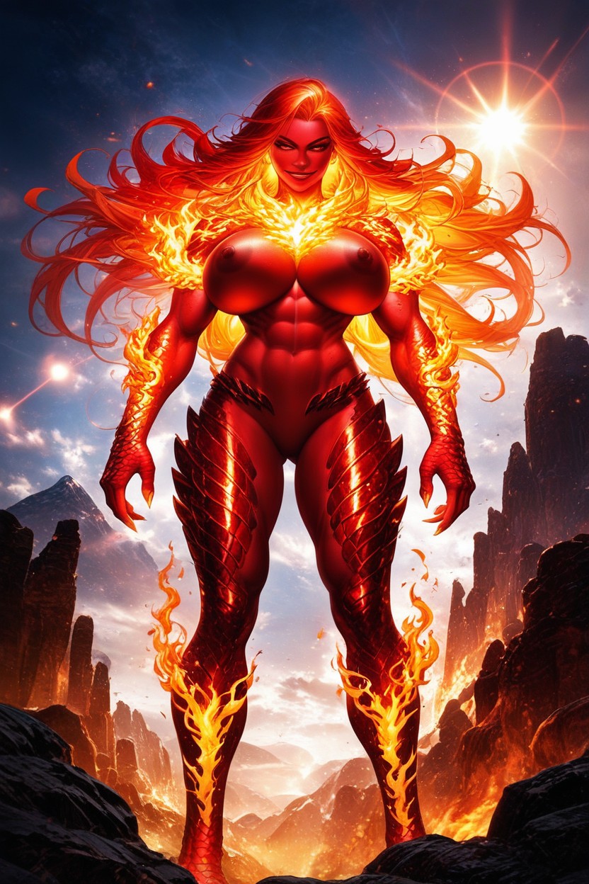 Big Ass, Ultra Detailed, Glowing Flames On Chest Hentai AI Porn