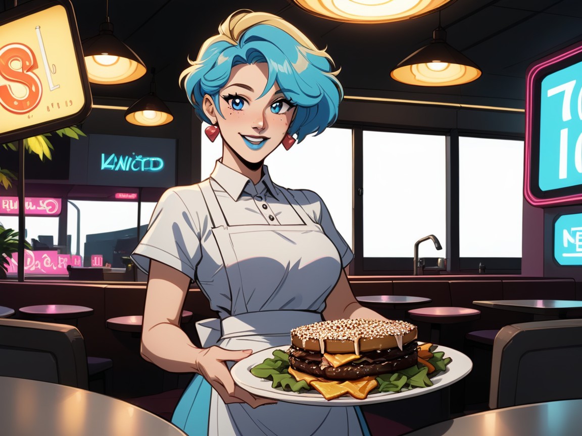 High Color Contrast, Neon Blue Lighting, Rustic Afterimage Latina AI Porn