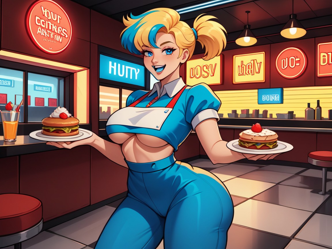 Smiling Mouth Open, Clothes Ultra Detailed, Rounded Hips Hentai AI Porn