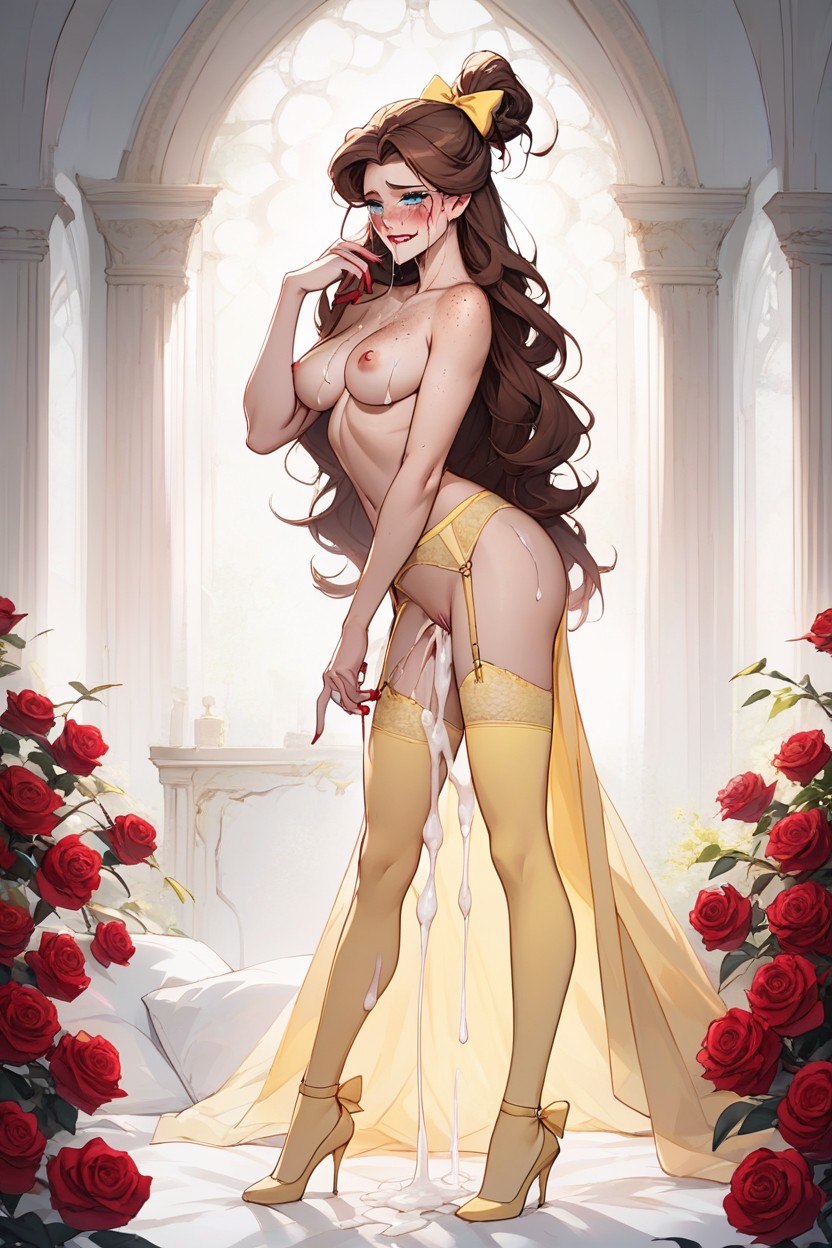 Waist, Disney Princess Belle, Yellow Garter Belt AI Porn