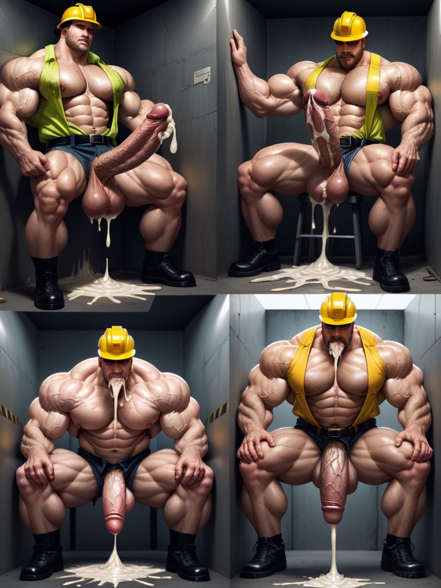 Hyper Excessive Cum, Hard Hat, He Was Covered In Sticky Excessive Massively Cum AI Gay Porn