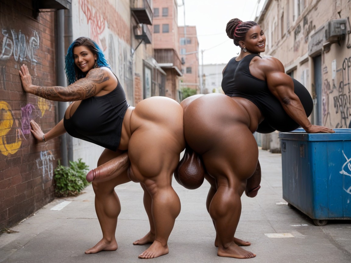 Ass To Ass Cheeks, Alleyway, Hyper Balls Shemale AI Porn
