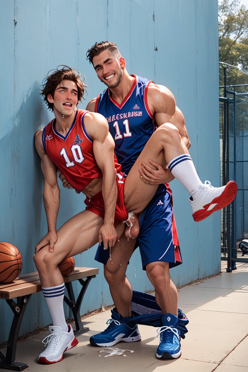 Spread Legs, Bench Sitting, Low Lean Body AI Gay Porn