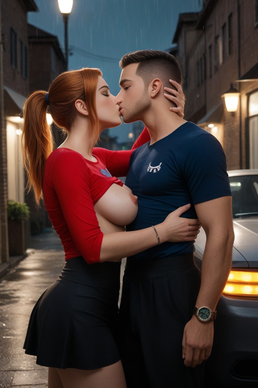 Cinematic, Hugging, One Breast Expose AI Porn