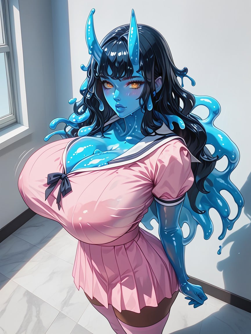 Blue Horns, Sailor Uniform, Pink Skirt Hentai AI Porn
