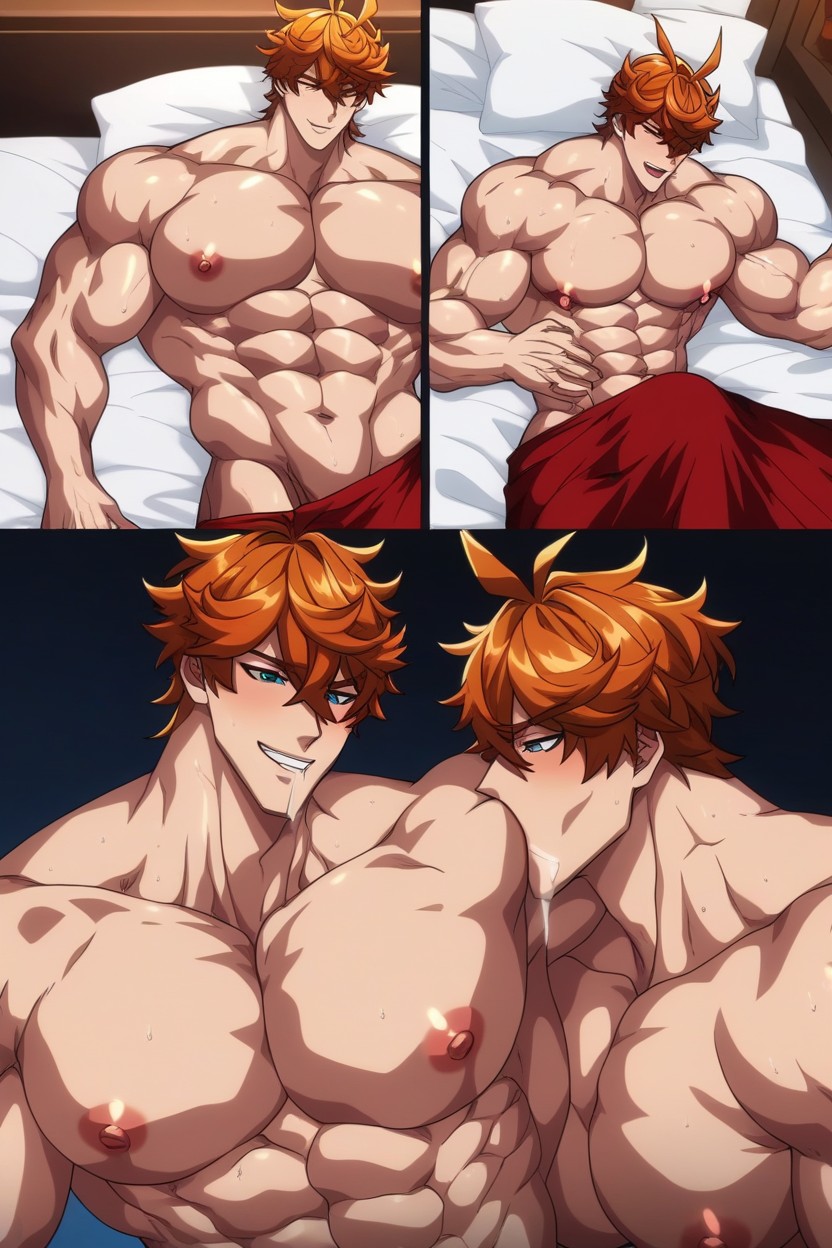 Muscular Body, Bed, Hyper Girth AI Gay Porn