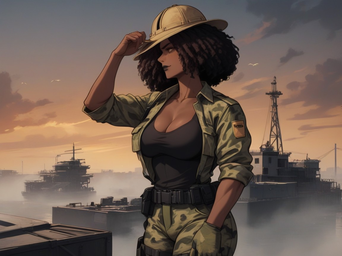Hardhat, Saturated Colors, Muscular Latina AI Porn