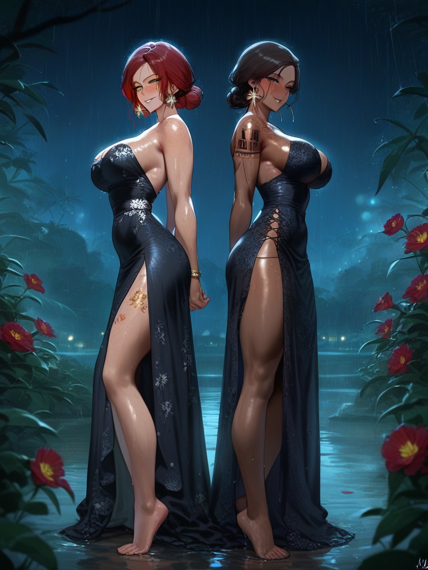 Floral Dress, Mischievous (smiling While Blushing), Side View AI Porn