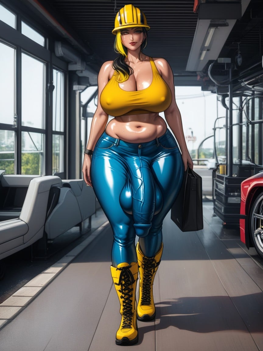 Tank Top, Model, Blue Overalls Shemale AI Porn