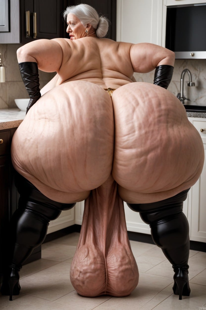 Gold Cock Ring, Extremely Large Ass, Erect Cock Shemale AI Porn