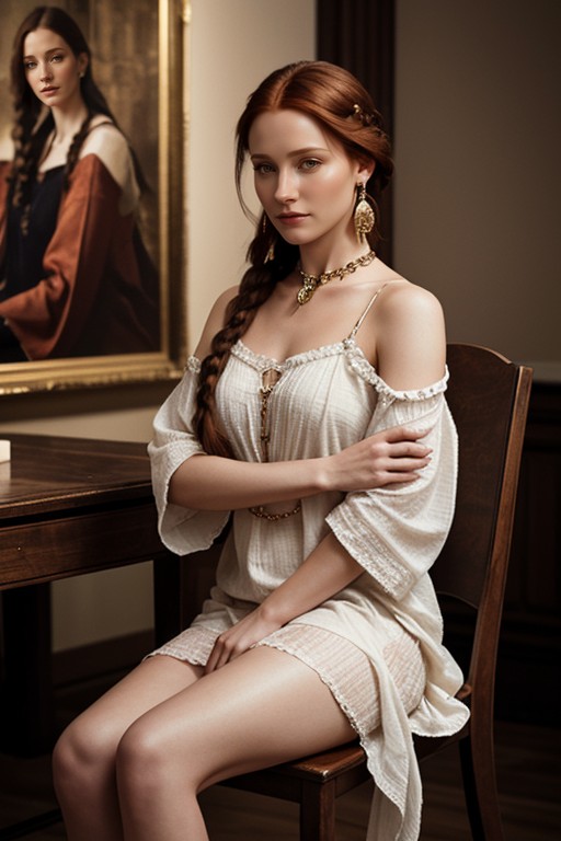 Braids, Massive Earrings, Revealing Nightgown AIポルノ