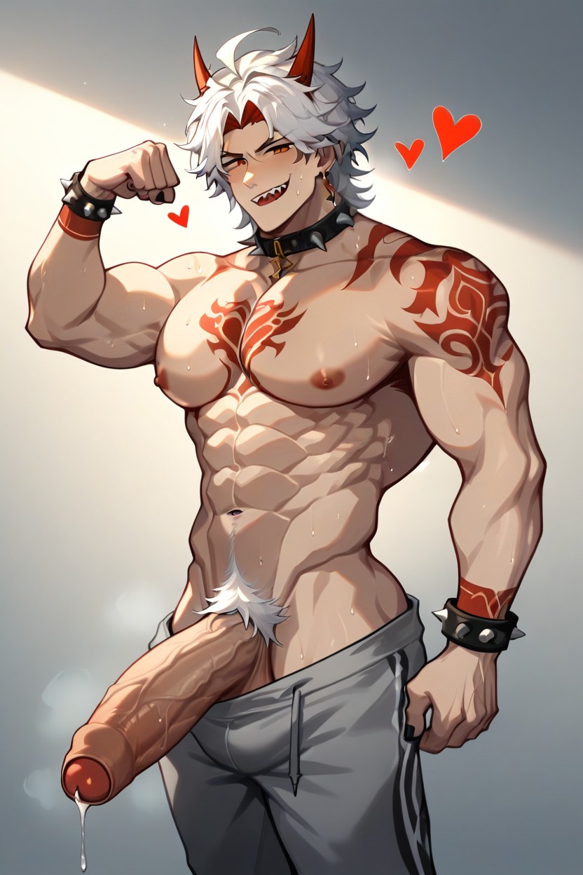 Flexing, Red Eyes, Messy Hair AI Gay Porn