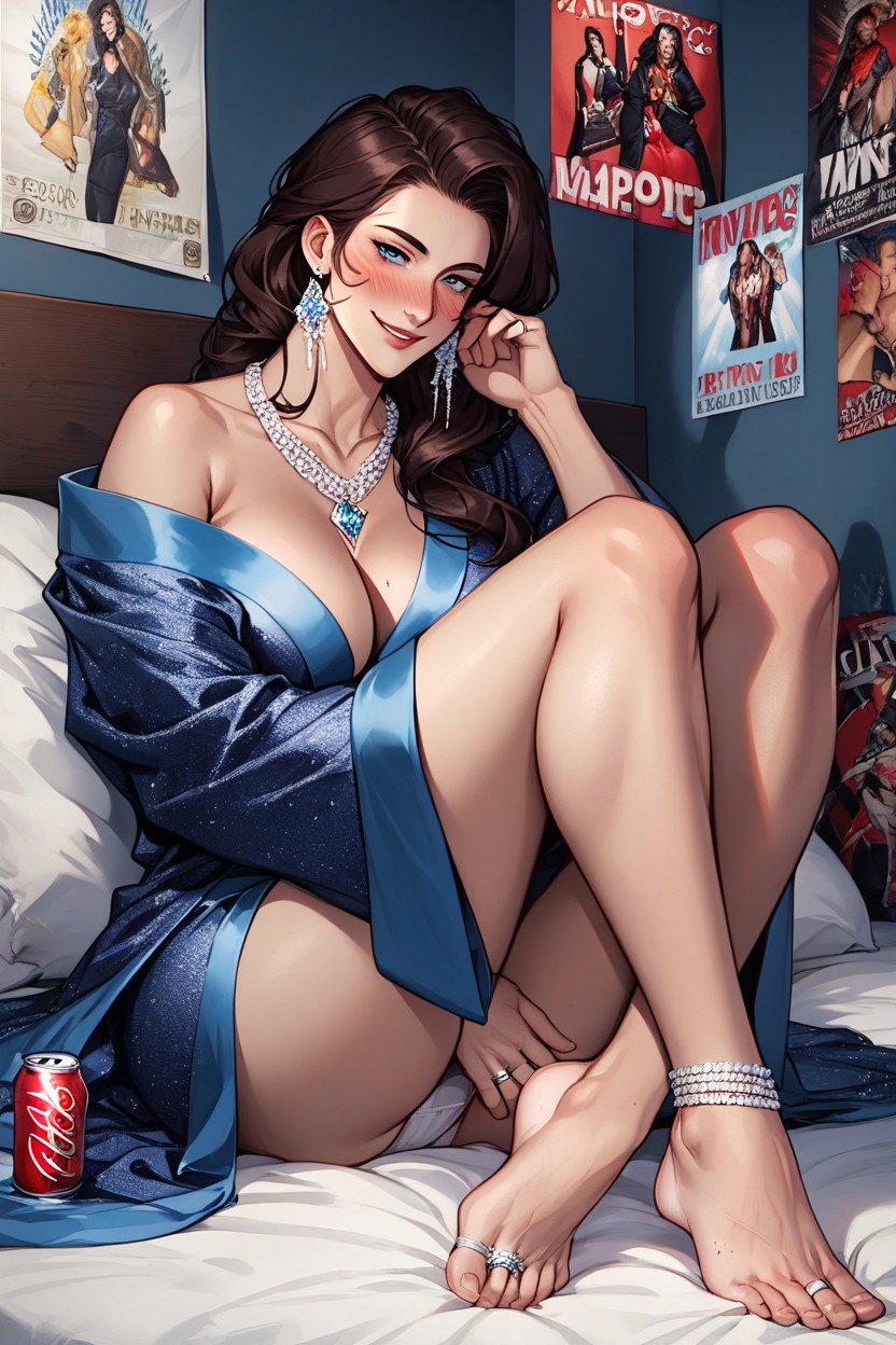 Dark Blue Silk Robe, Facial Wrinkles, Gaming Controller AIポルノ