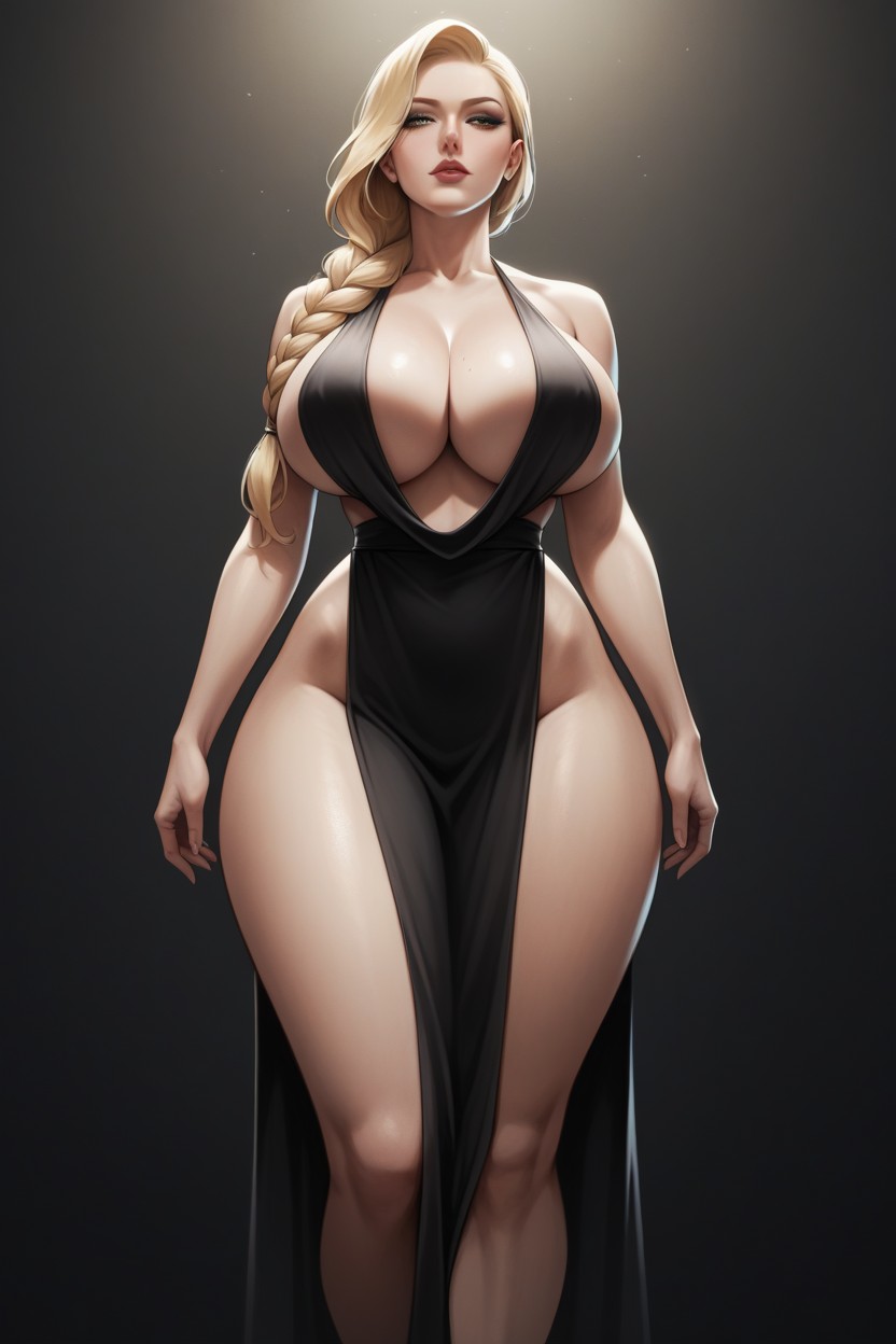Front View, Exposed Legs, Long Single Braid Hair Hentai AI Porn