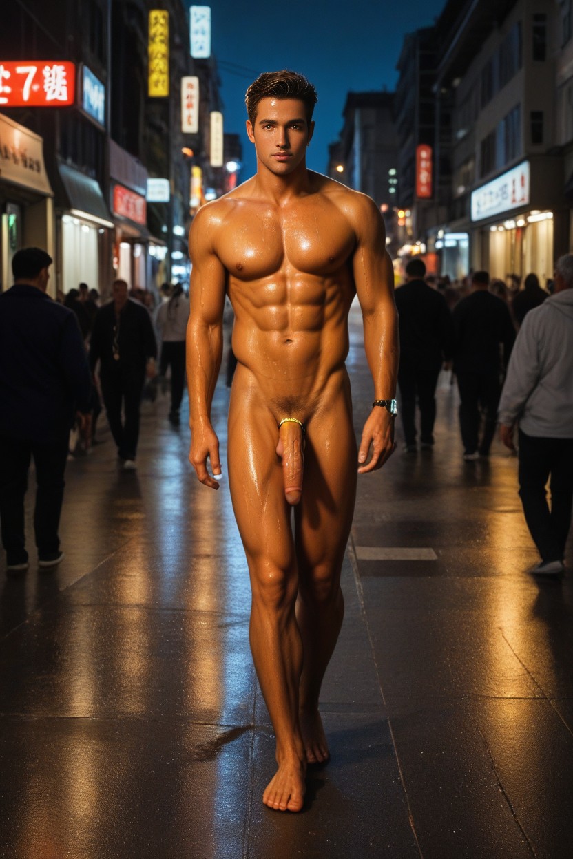Busy Street, Many Male People, Cock Ring AI Gay Porn