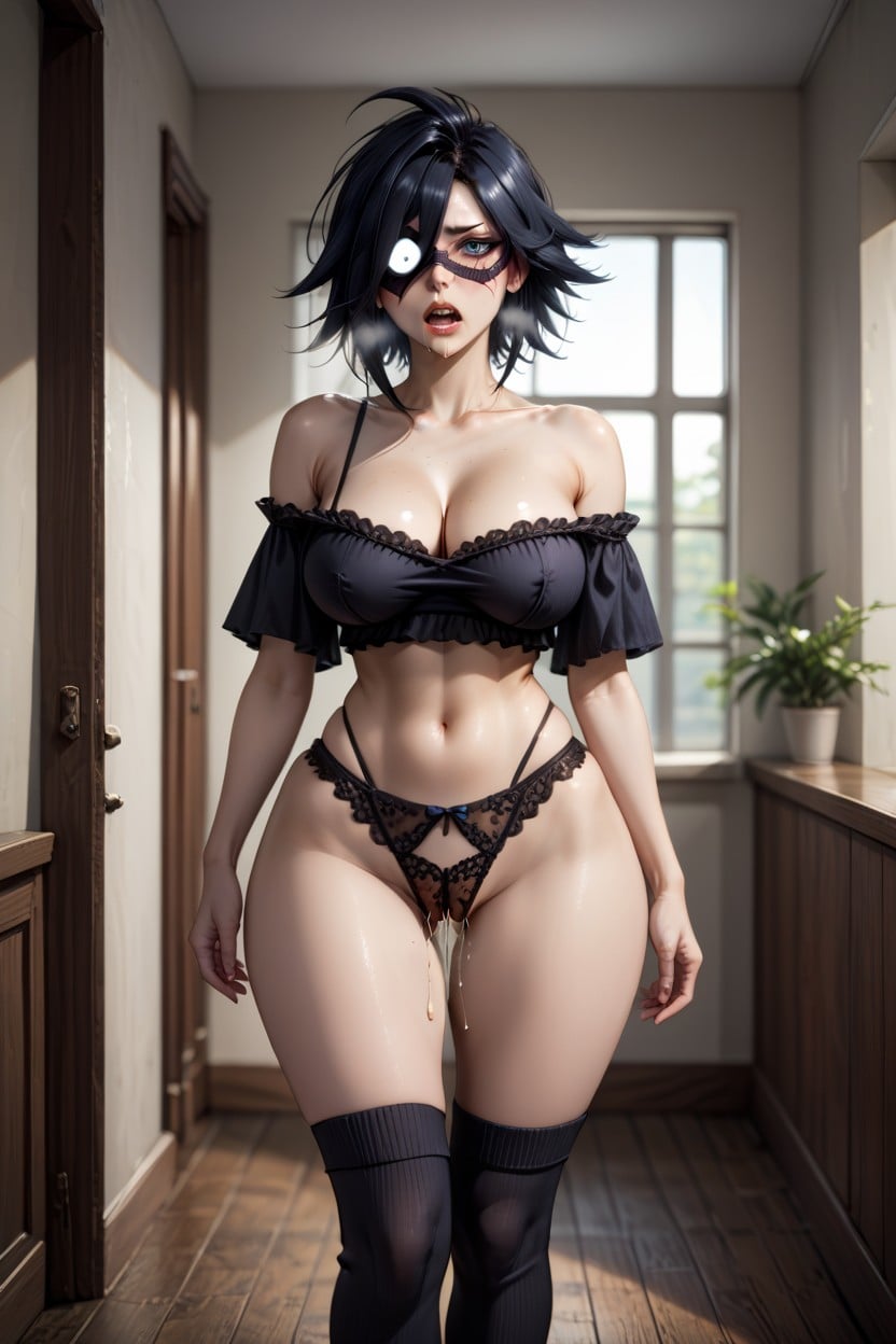 Revealing Breasts, Wasp Waist, Black Hair Hentai AI Porn
