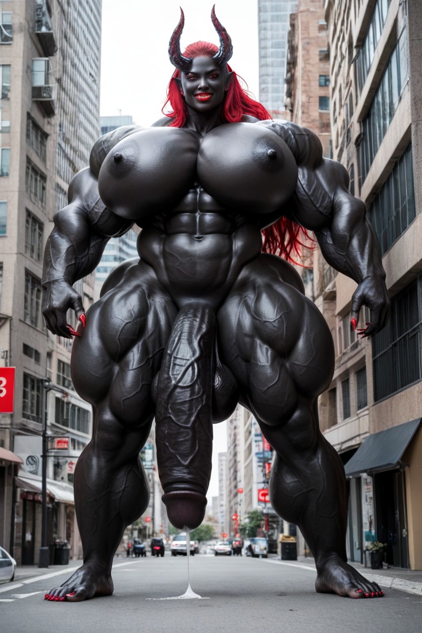 Exaggerated Massive Black Cock, Toned Muscles, 18+ 쉬메일 AI 포르노