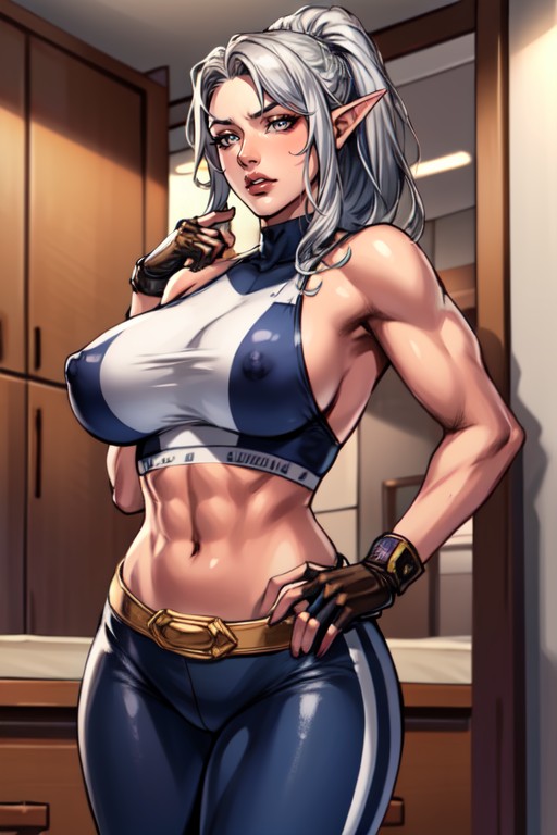 Ash Hair, Strong Chiseled Jawline, Adonis Belt Abs Hentai AI Porn