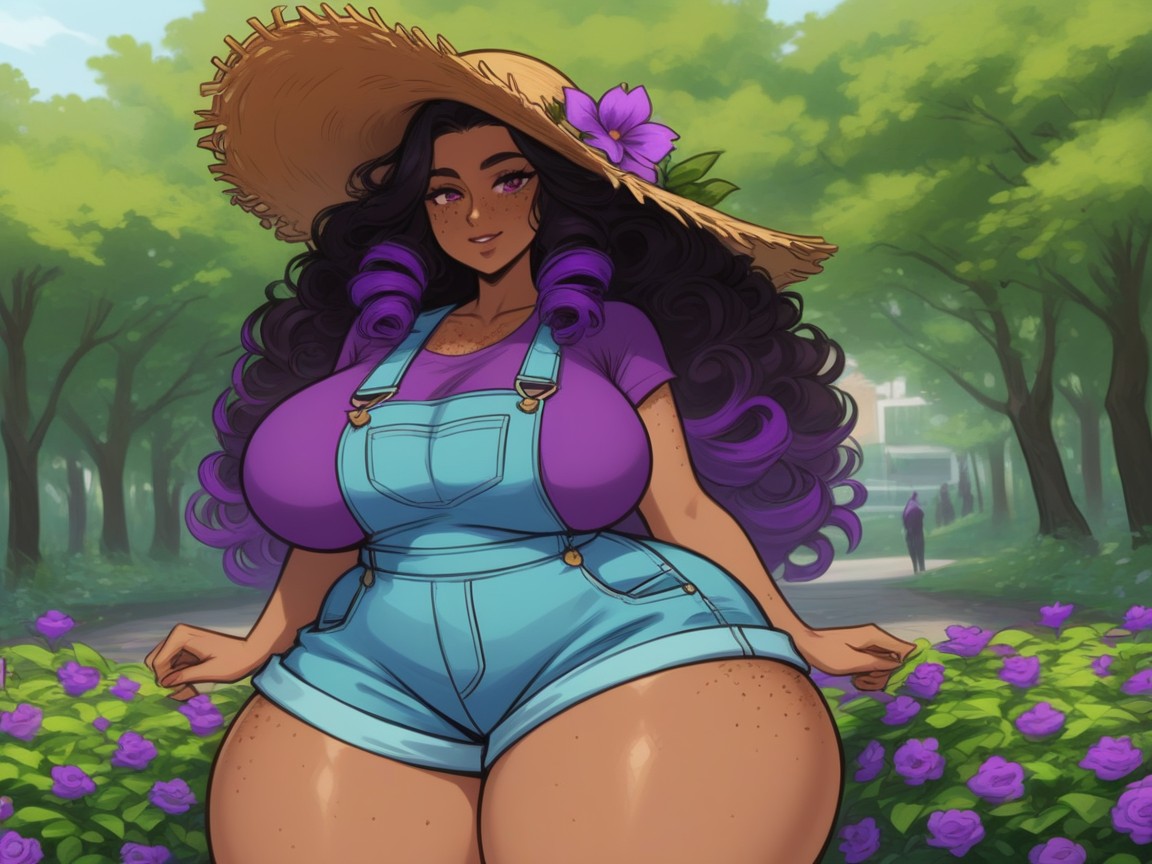 Clothes Ultra Detailed, Grinning, Purple Flower In Hair Latina AI Porn