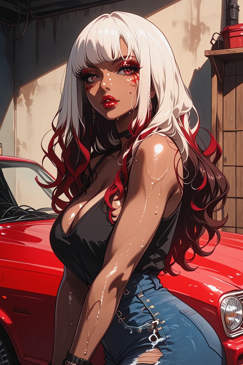 Red Eyes, Gigantic Perfect Boobs, Engine Bay Hentai AI Porn