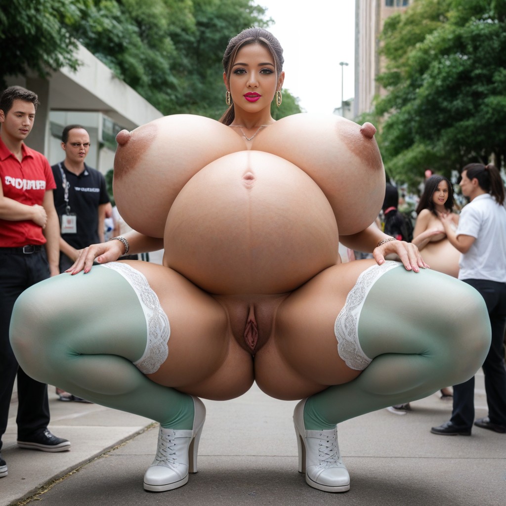 Fake Breasts, Massive Fake Tits, Squating AI Porn