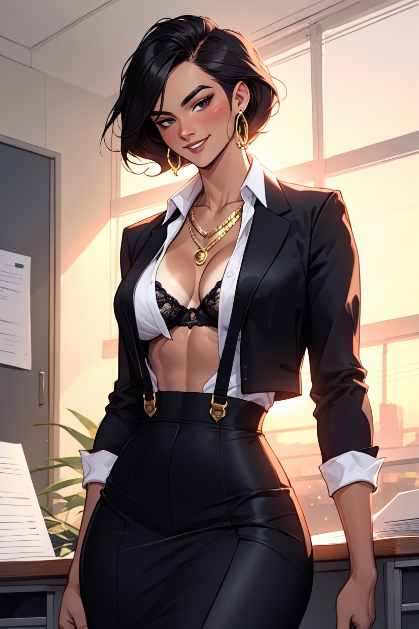Black Hair, Gold Necklace, One Titt Out AI Porn