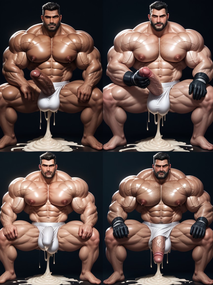 Cum Puddle, Veiny Muscles, Hyper Massively Dick Under White Jockstrap AI Gay Porn