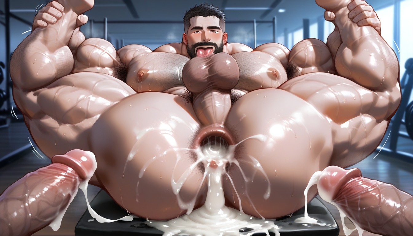 18+, Gaping Massively Puffy Asshole With Sticky Yellow Thick Cum, Hole Leaking Cum AI Gay Porn