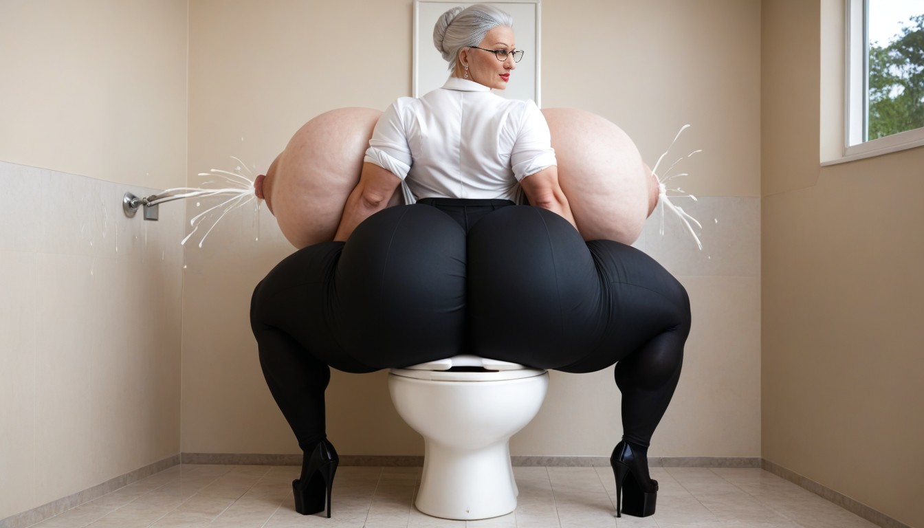 Villa Bathroom, Thick Thighs, Hyper Massive Gigantic Ass AI Porn