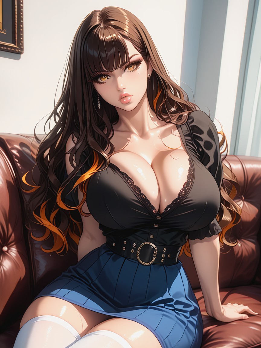 Beautiful Face, Blue Skirt, Skin Detail Hentai AI Porn