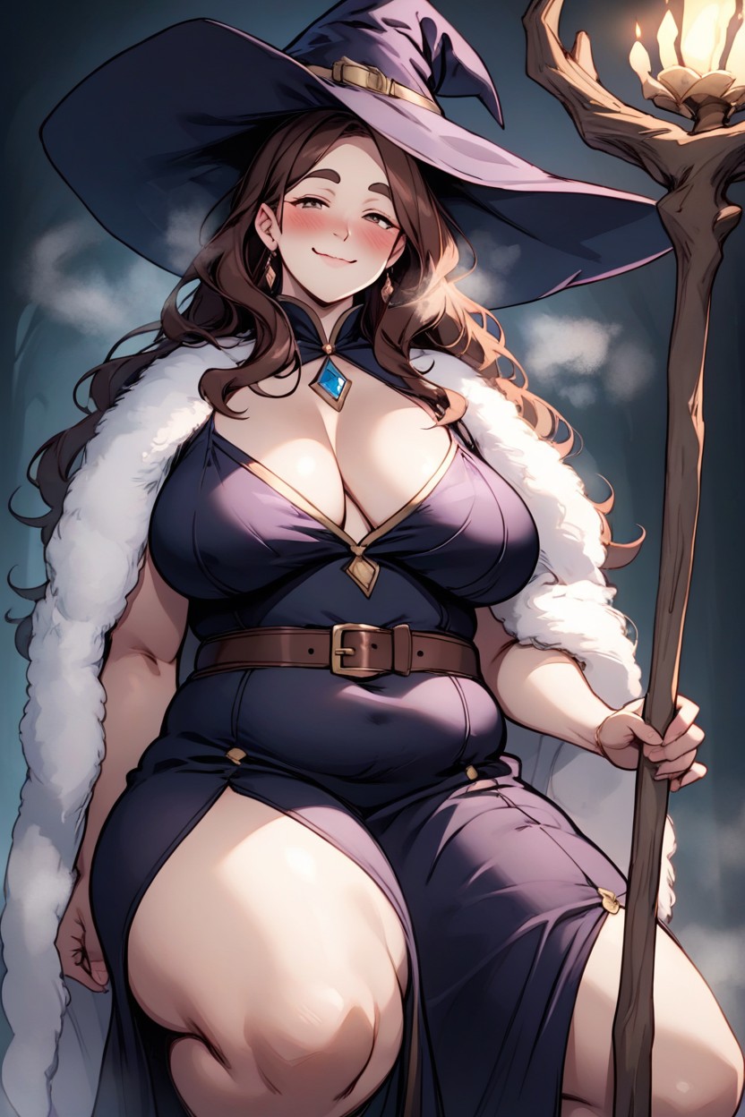 Brown Hair, Plain Costume, Fur Cloak BBW AI Porn