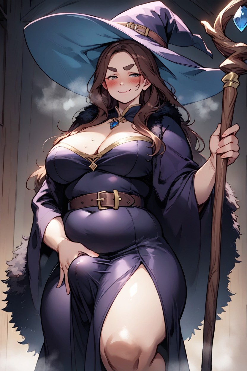 Huge Woman, Wizard Costume, Dark Purple Satin Robe Porno BBW IA