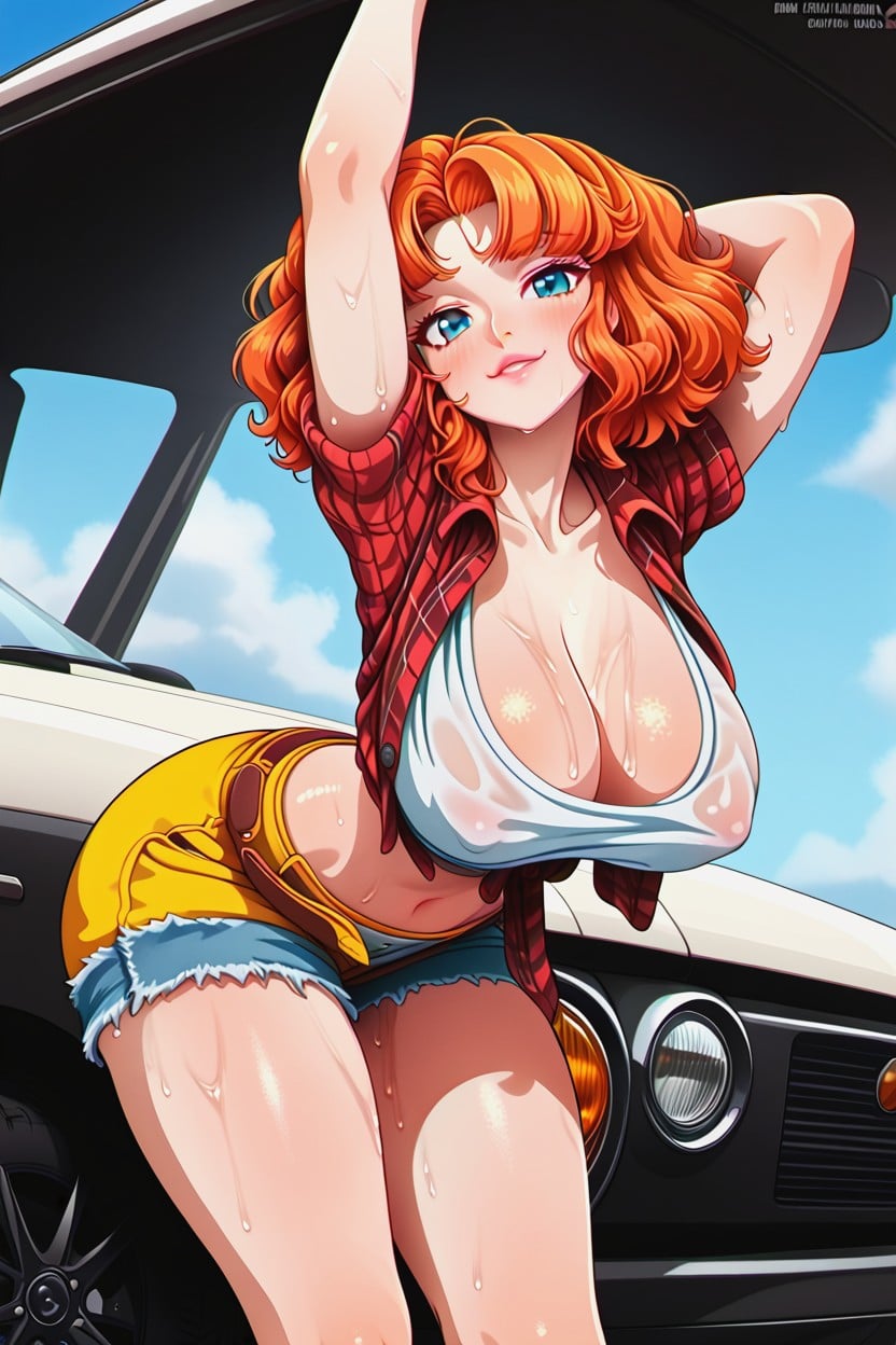 Hanging Breasts, Midriff, Cleavage Showing Hentai AI Porn